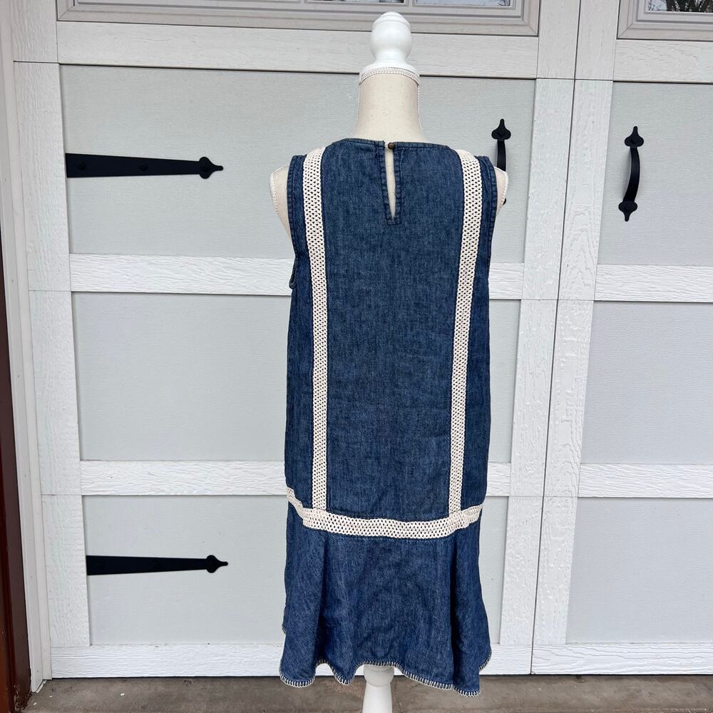 Holding Horses Denim Linen Blend Dress L Boho Cottagecore Anthropologie - Picture 5 of 8